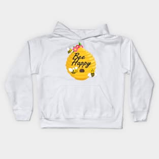 Bee happy with bees, a beehive and flowers Kids Hoodie